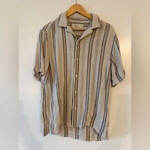 Abercrombie & Fitch Beige and Blue Striped Casual Button Down Shirt